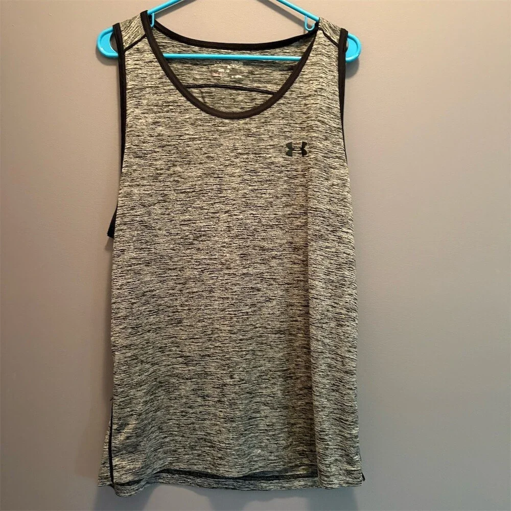 Under Armour HeatGear Tank Top Men's XL Black Gray Heather Athletic Gym - Picture 1 of 6